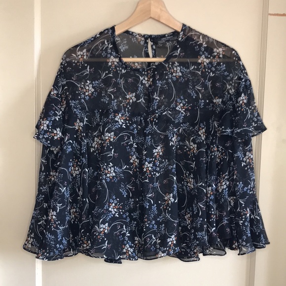 Zara semi sheer open back floral top - Picture 1 of 9